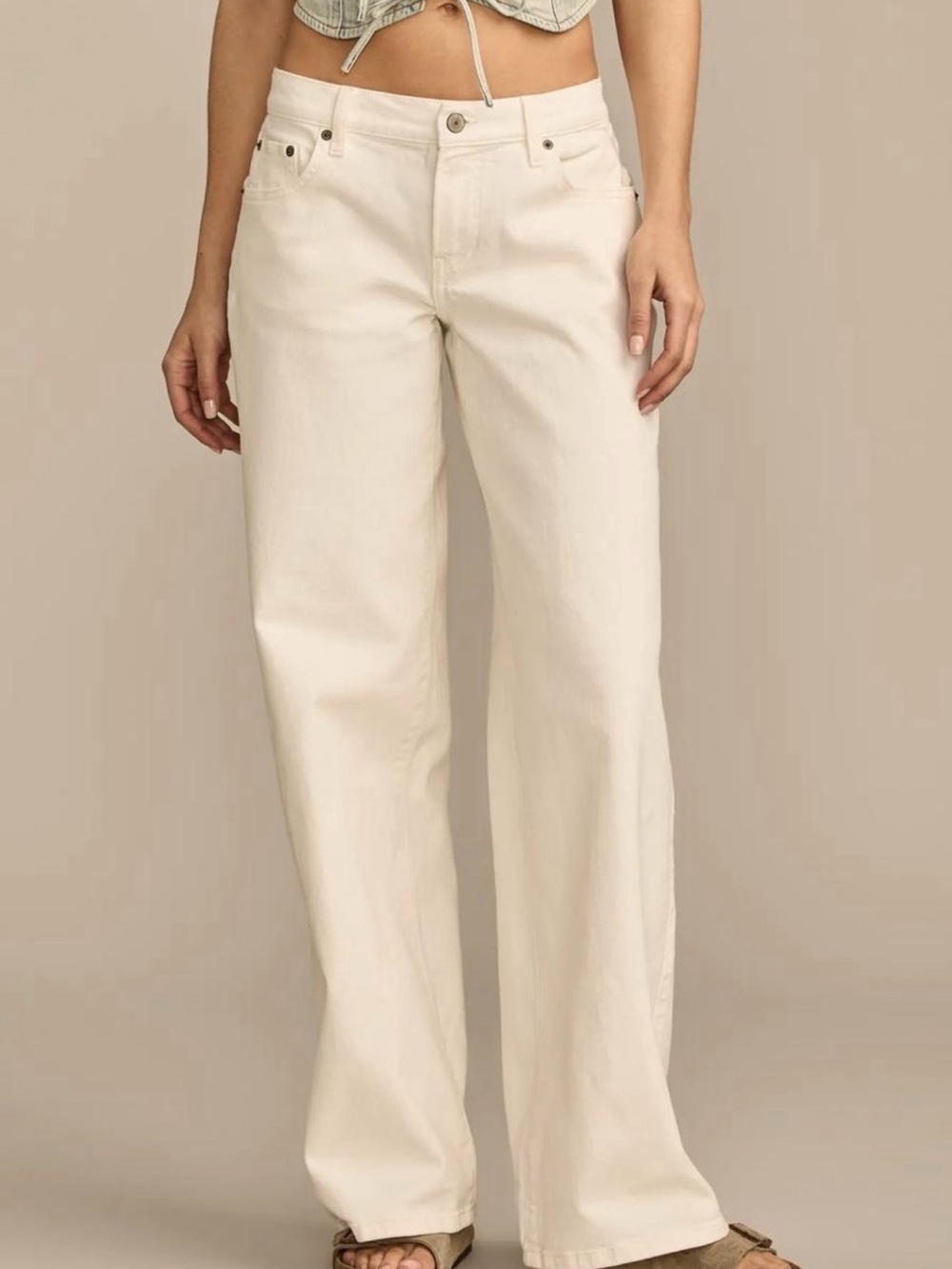 Lucky Brand Wide-Leg Mid-Rise Jeans in Cream